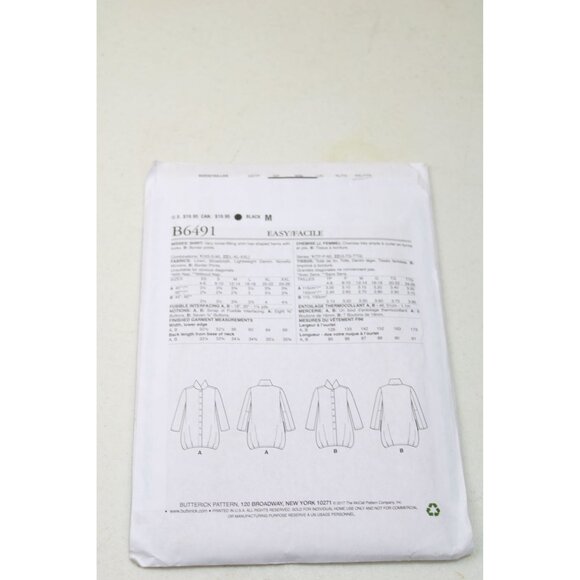 Butterick B6491 Womens Plus Size Shirt 93205 L XL XXL UNCUT - Picture 3 of 3